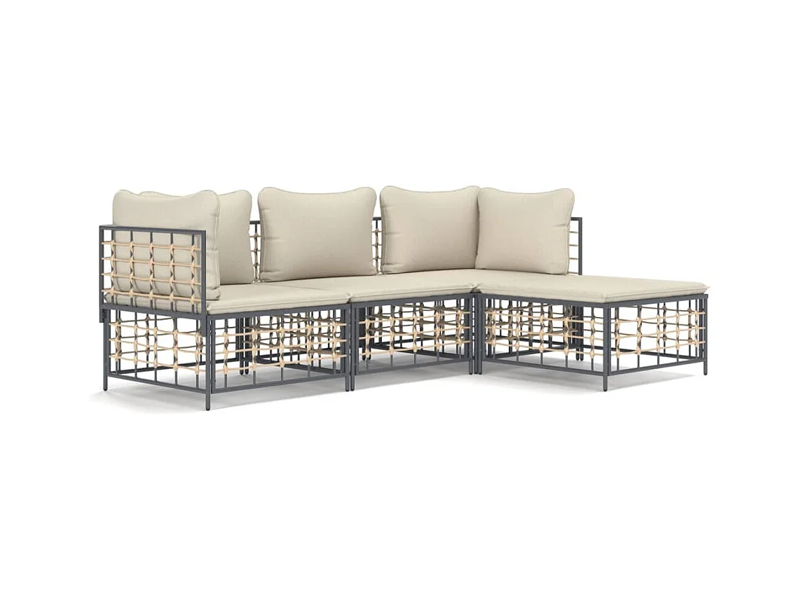 Salon de jardin 4 pcs avec coussins anthracite résine tressée