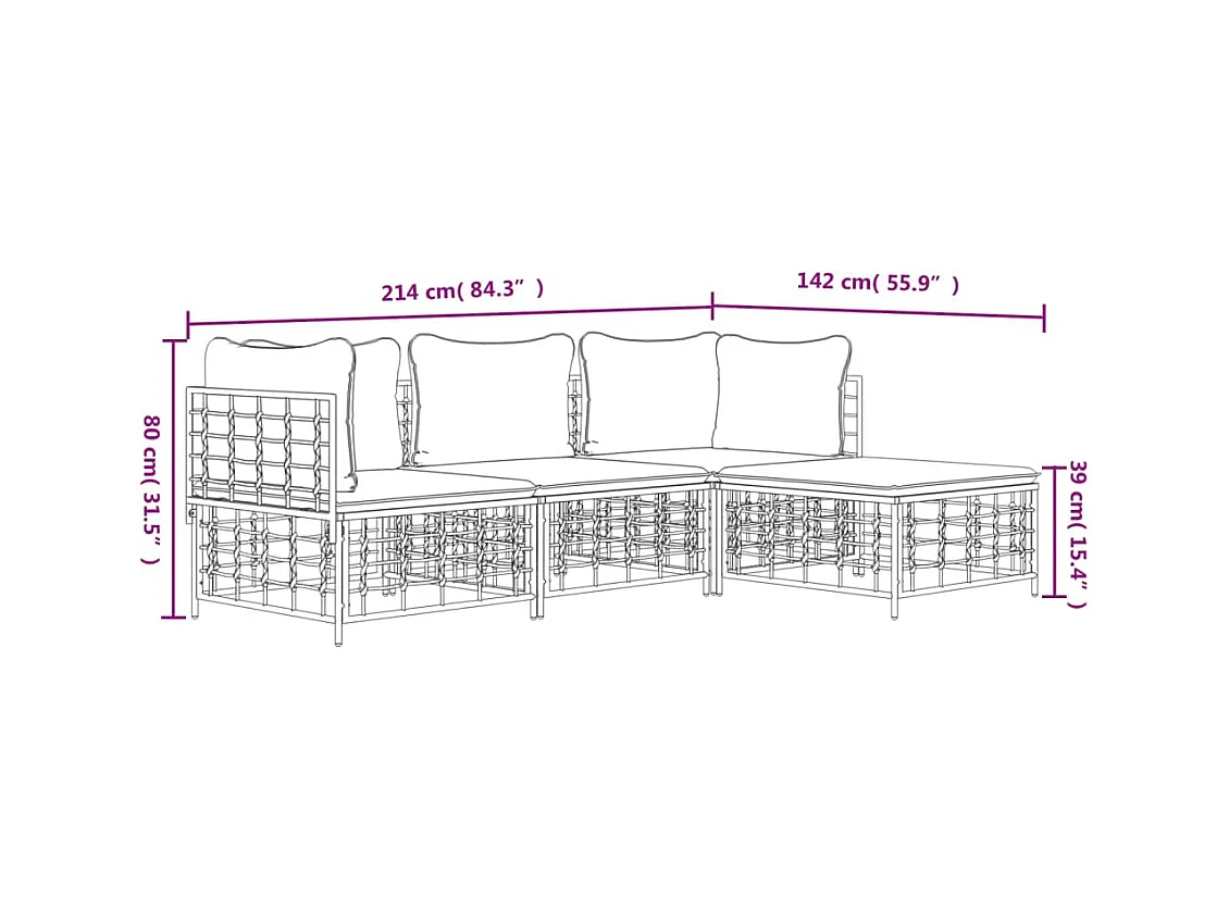 Salon de jardin 4 pcs avec coussins anthracite résine tressée