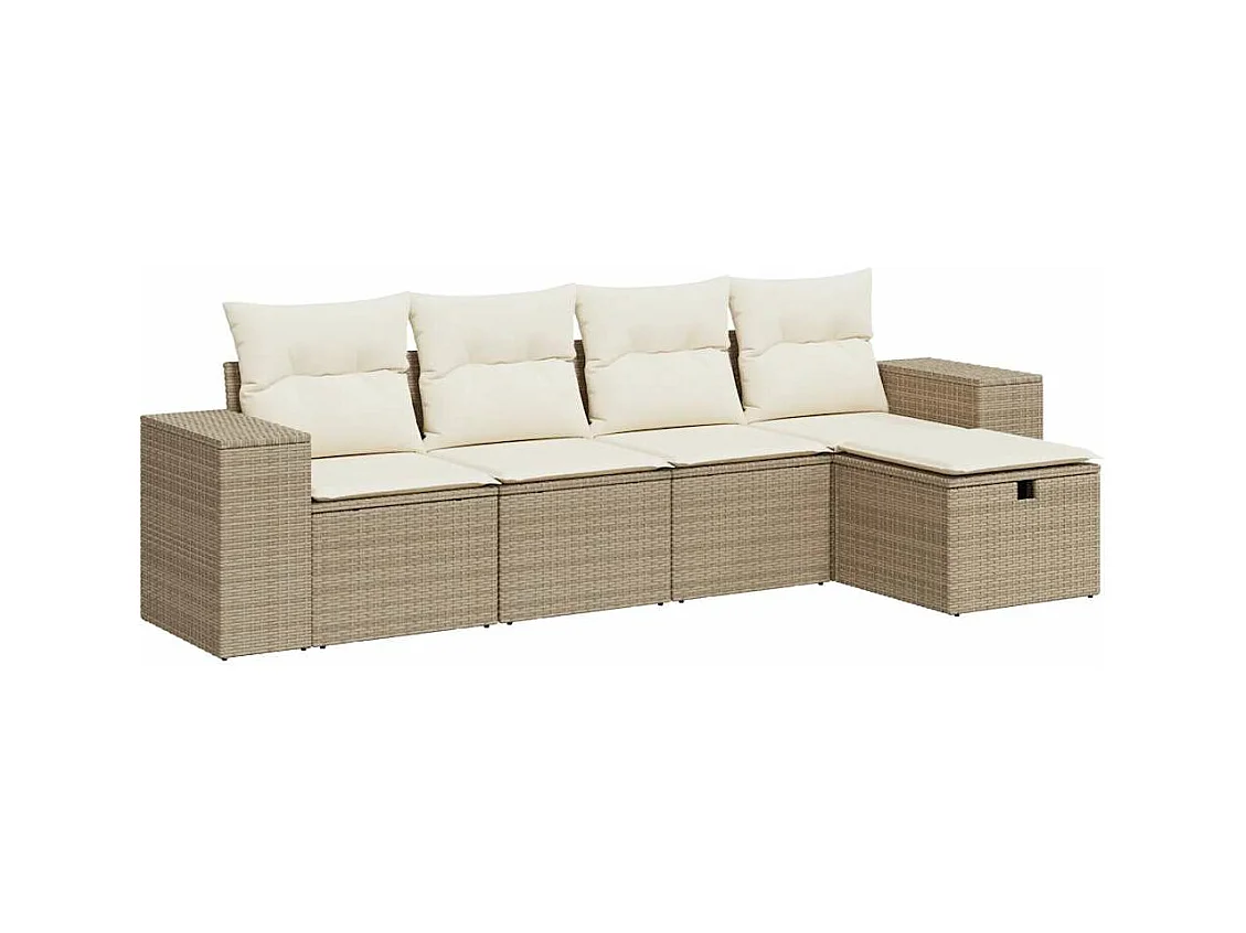 5-delige Loungeset met kussens poly rattan beige