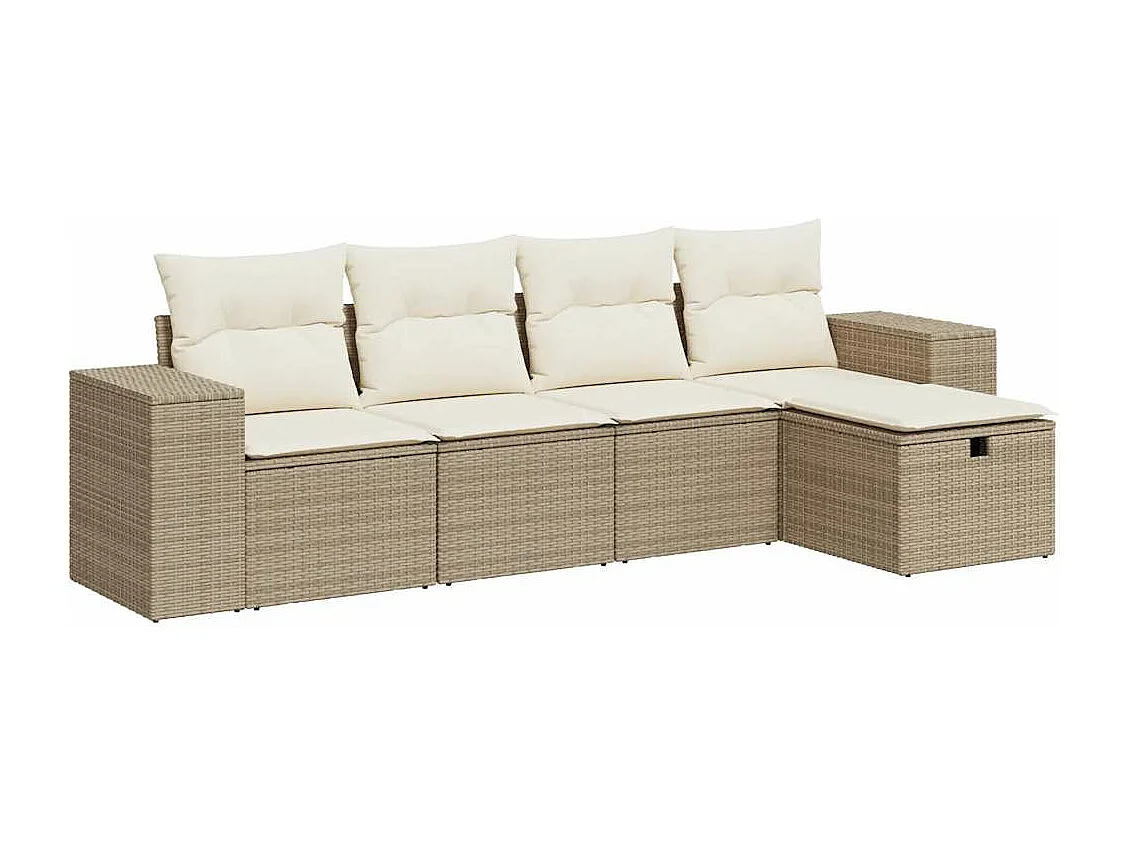 5-tlg. Garten-Sofagarnitur mit Kissen Beige Poly Rattan