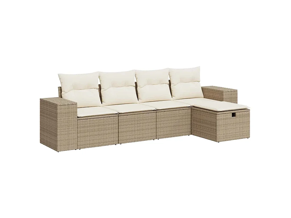5-delige Loungeset met kussens poly rattan beige