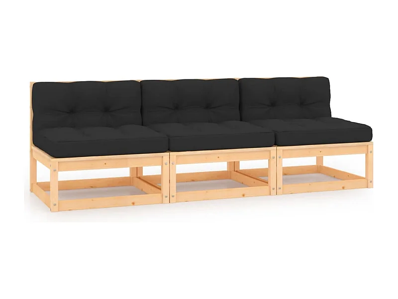 3 pcs conjunto lounge de jardim c/ almofadões pinho maciço