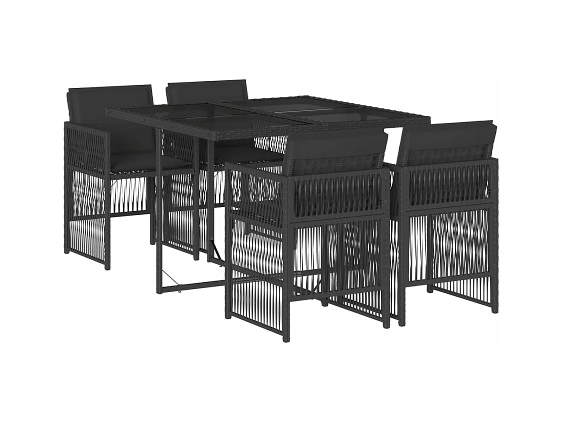 Ensemble à manger de jardin coussins 5pcs Noir Résine tressée