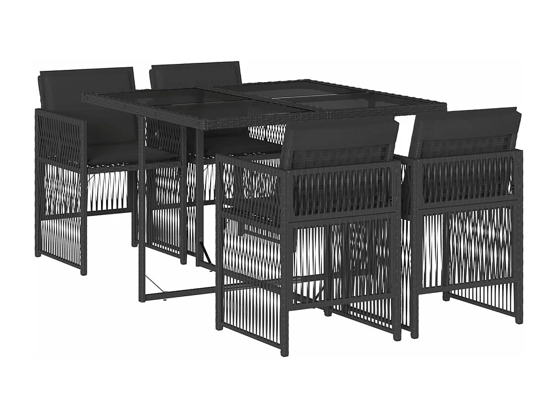 Ensemble à manger de jardin coussins 5pcs Noir Résine tressée