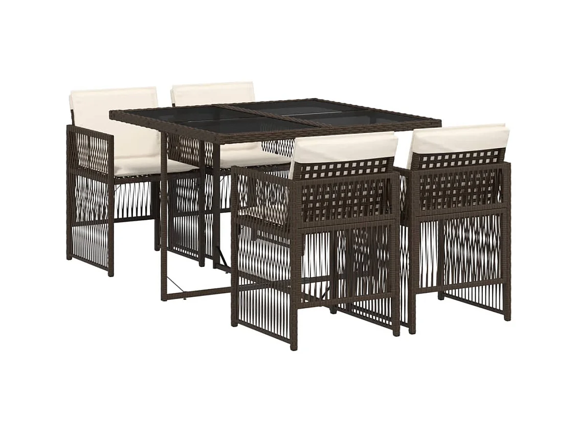 5-tlg. Garten-Essgruppe mit Kissen Braun Poly Rattan