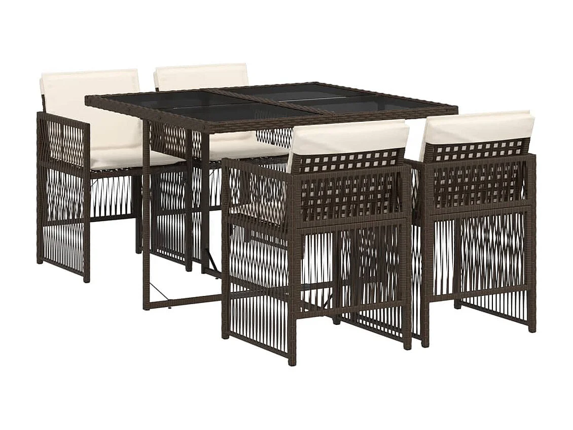 Ensemble à manger de jardin 5 pcs et coussins marron poly rotin