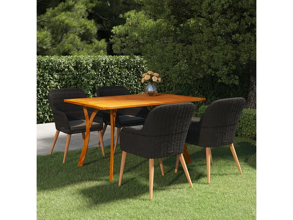 Set Mobili da Pranzo per Giardino 5 pz Nero