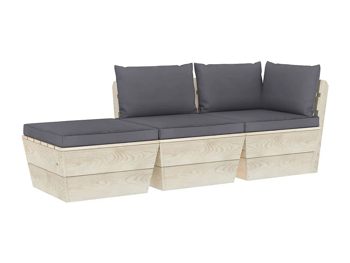 Set Divani da Giardino su Pallet 3 pz con Cuscini Legno Abete