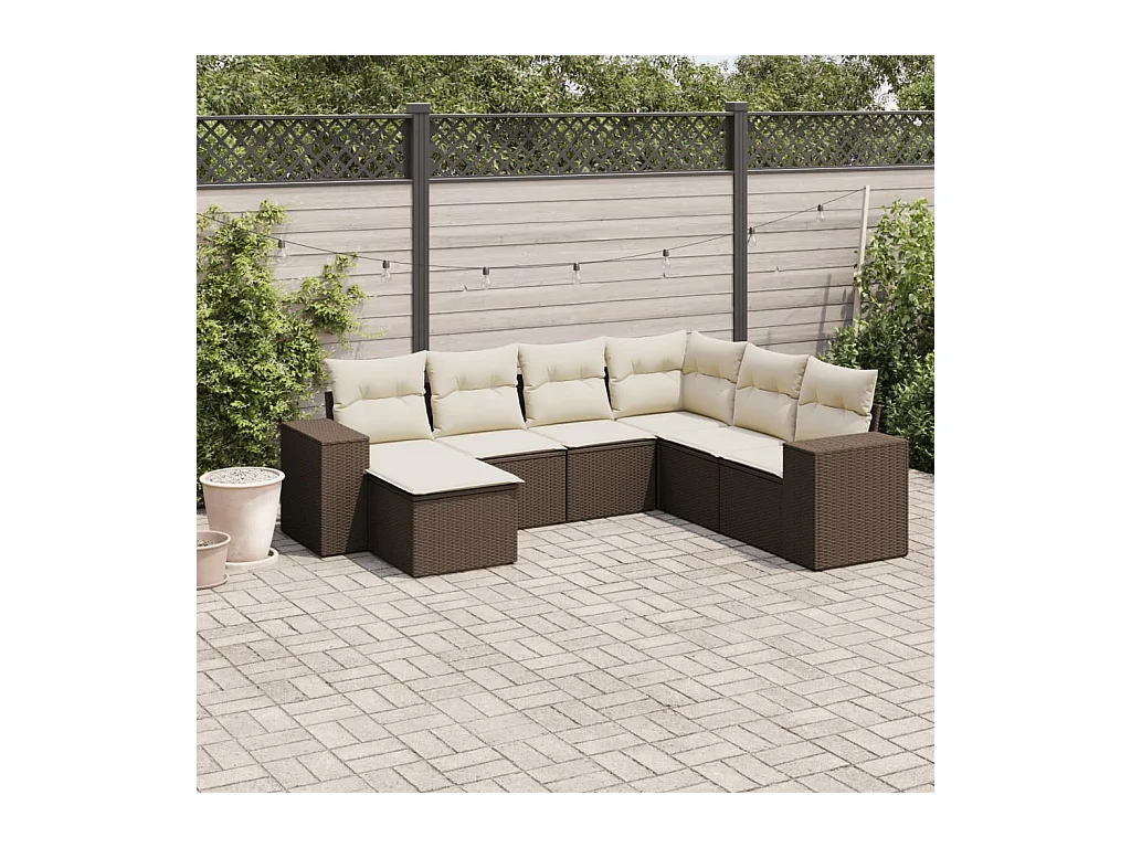 7-tlg. Garten-Sofagarnitur mit Kissen Braun Poly Rattan