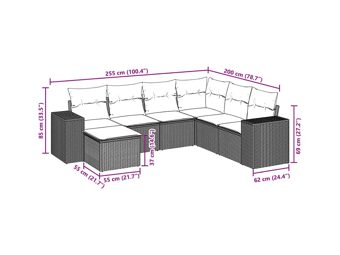 7-tlg. Garten-Sofagarnitur mit Kissen Braun Poly Rattan