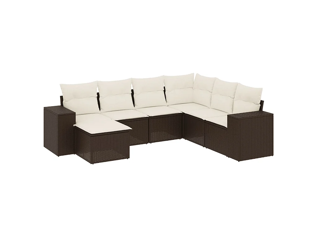 Set Divani da Giardino 7 pz con Cuscini Marrone in Polyrattan