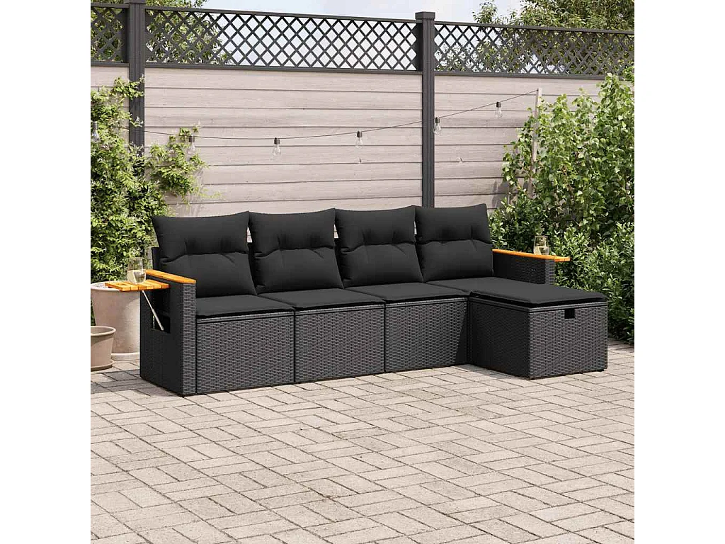 Set Divani da Giardino 5 pz con Cuscini in Polyrattan Nero