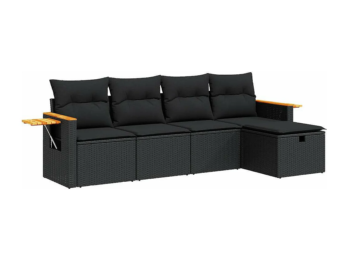Set Divani da Giardino 5 pz con Cuscini in Polyrattan Nero
