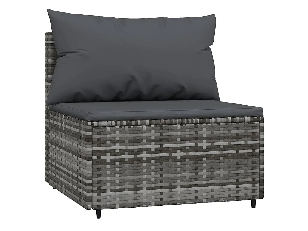 3-tlg. Garten-Lounge-Set mit Kissen Grau Poly Rattan