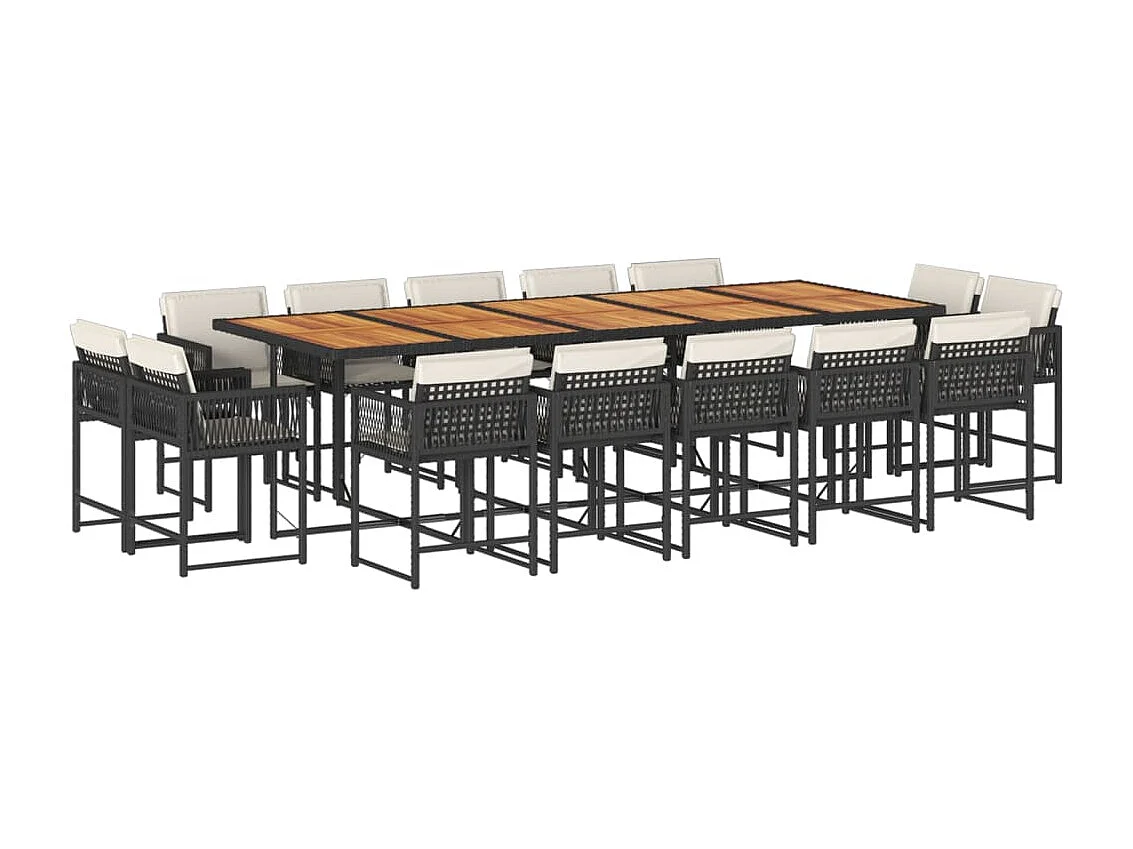 15-tlg. Garten-Essgruppe mit Kissen Schwarz Poly Rattan