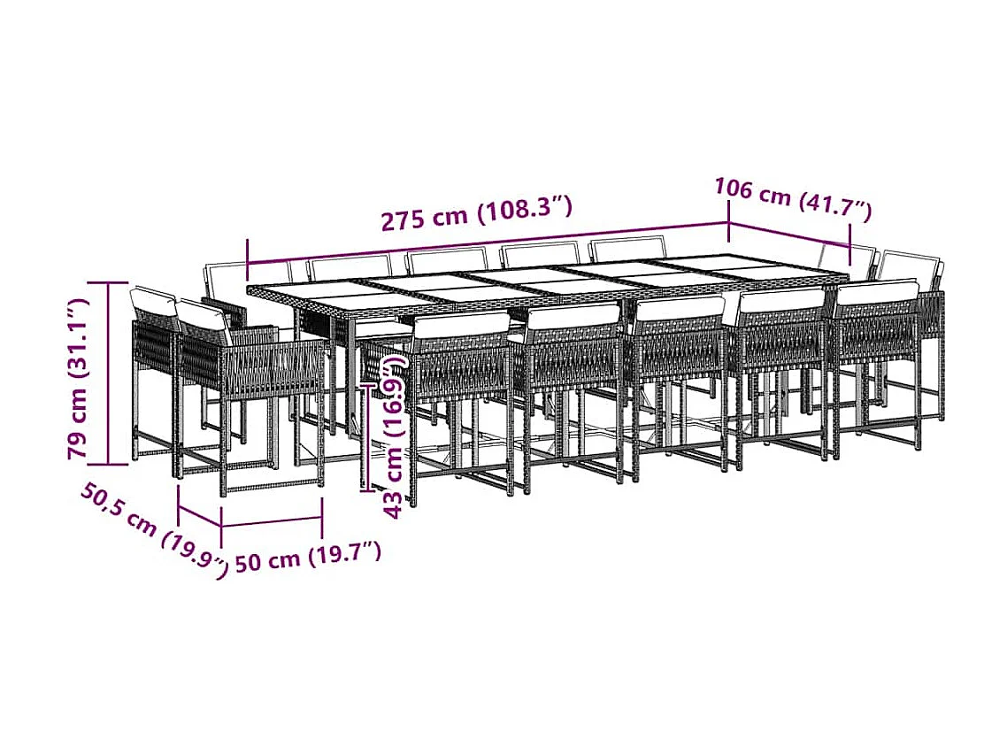 15-tlg. Garten-Essgruppe mit Kissen Schwarz Poly Rattan