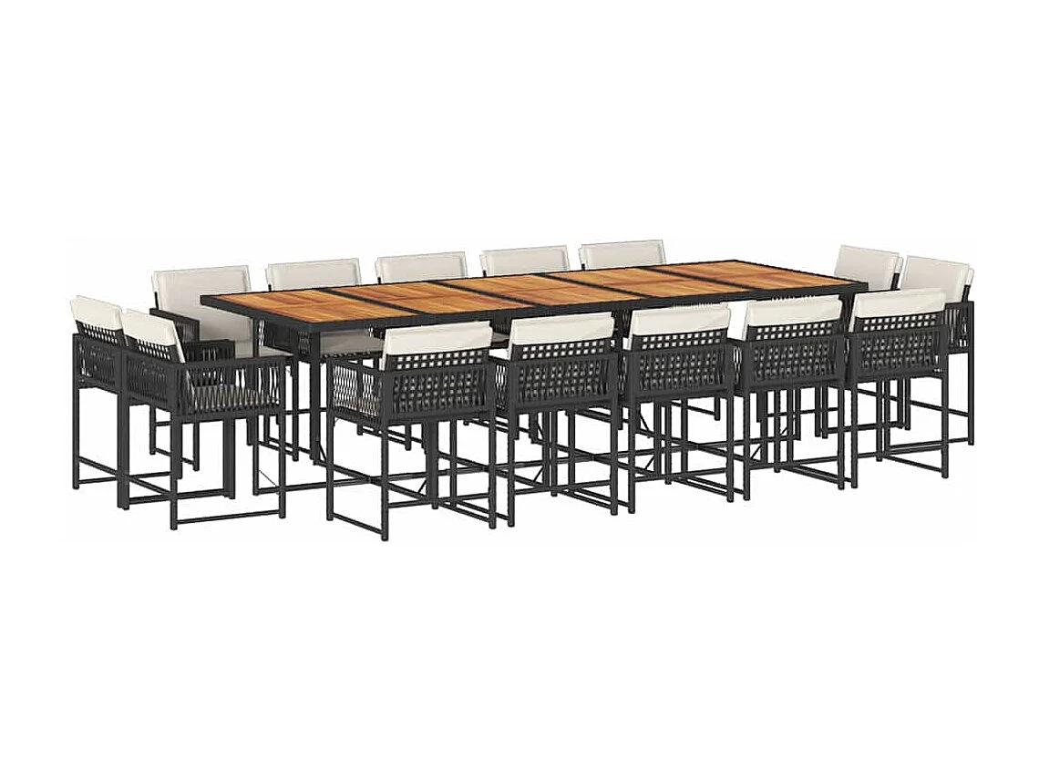 15-delige Tuinset met kussens poly rattan zwart
