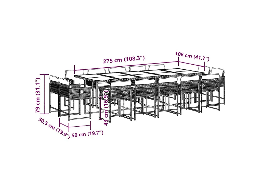 15-delige Tuinset met kussens poly rattan zwart