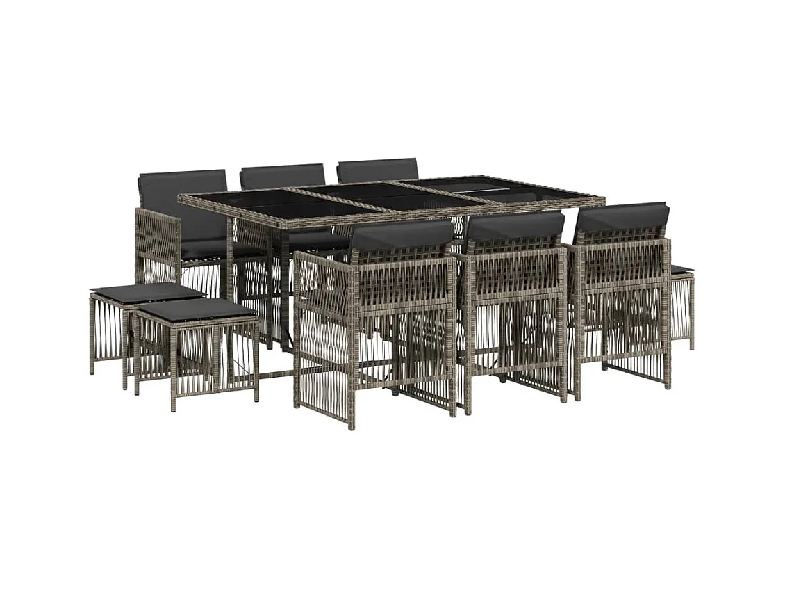 Ensemble à manger de jardin 11pcs avec coussins gris poly rotin