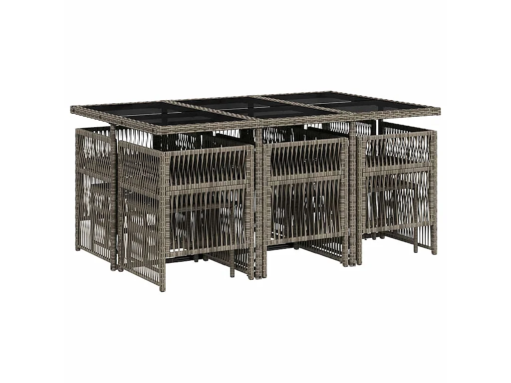 Set da Pranzo da Giardino 11pz con Cuscini in Polyrattan Grigio