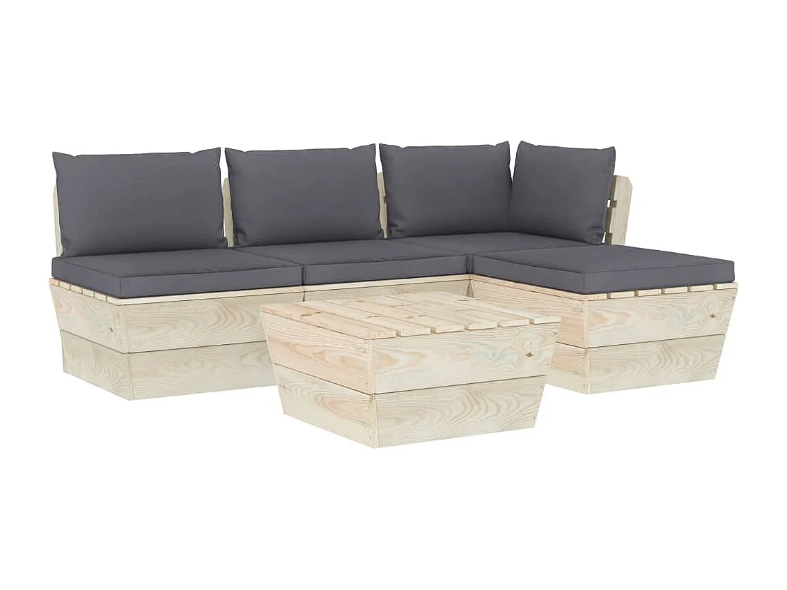 Set Divani da Giardino su Pallet 5 pz con Cuscini Legno Abete