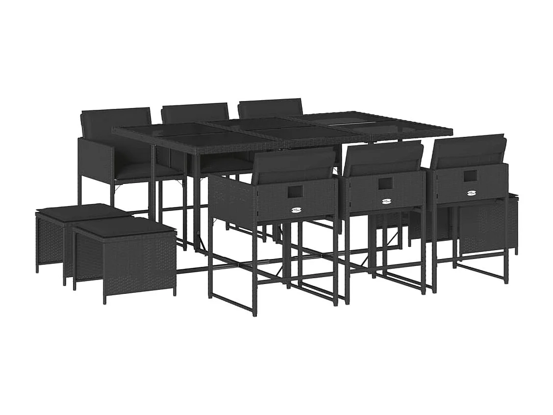 Ensemble à manger de jardin 11 pcs coussins noir résine tressée