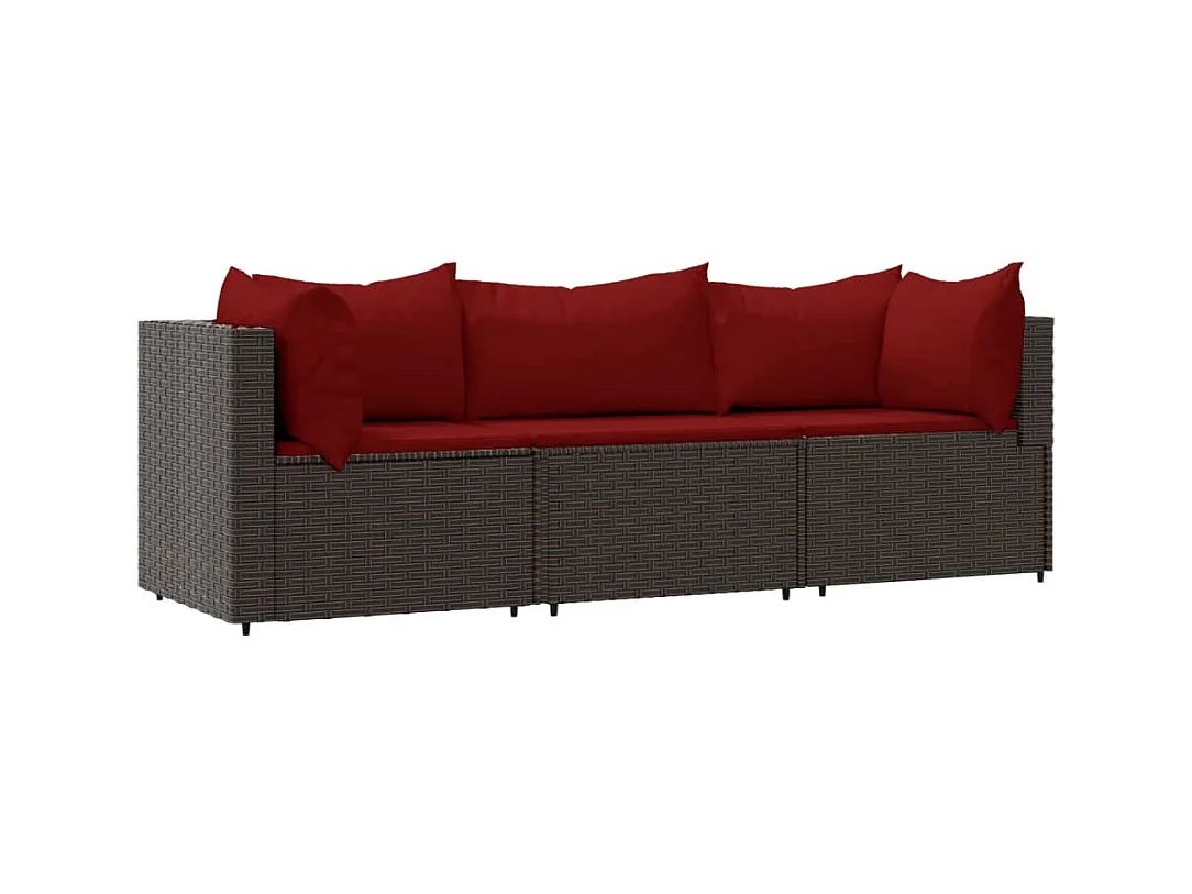 Salon de jardin 3 pcs avec coussins marron résine tressée