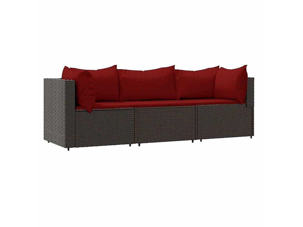 Set Mobili da Giardino 3 pz con Cuscini in Polyrattan Marrone