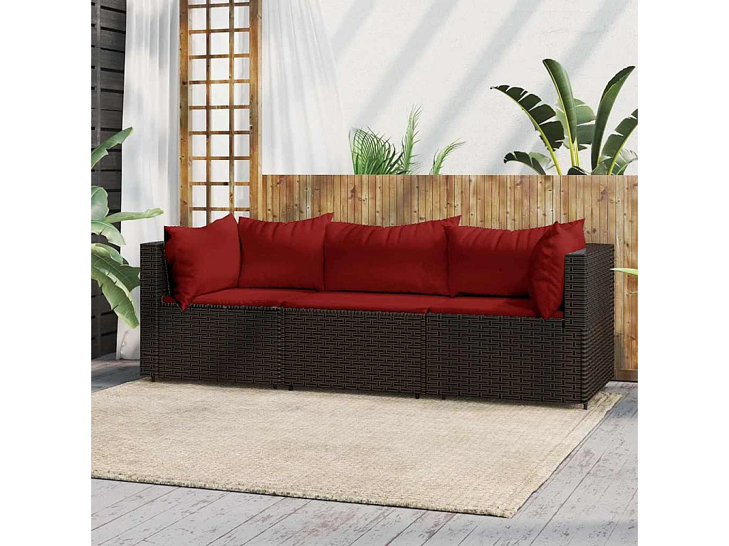 Set Mobili da Giardino 3 pz con Cuscini in Polyrattan Marrone