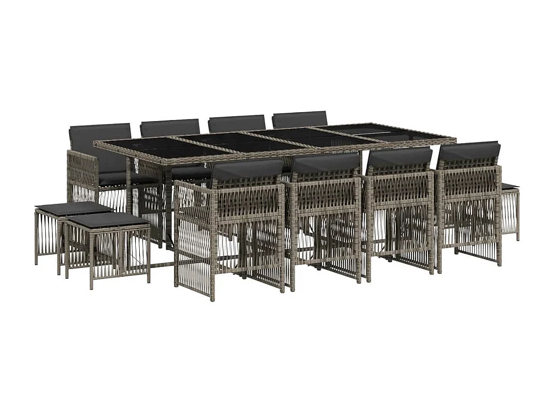 Ensemble à manger de jardin coussins 13 pcs gris résine tressée