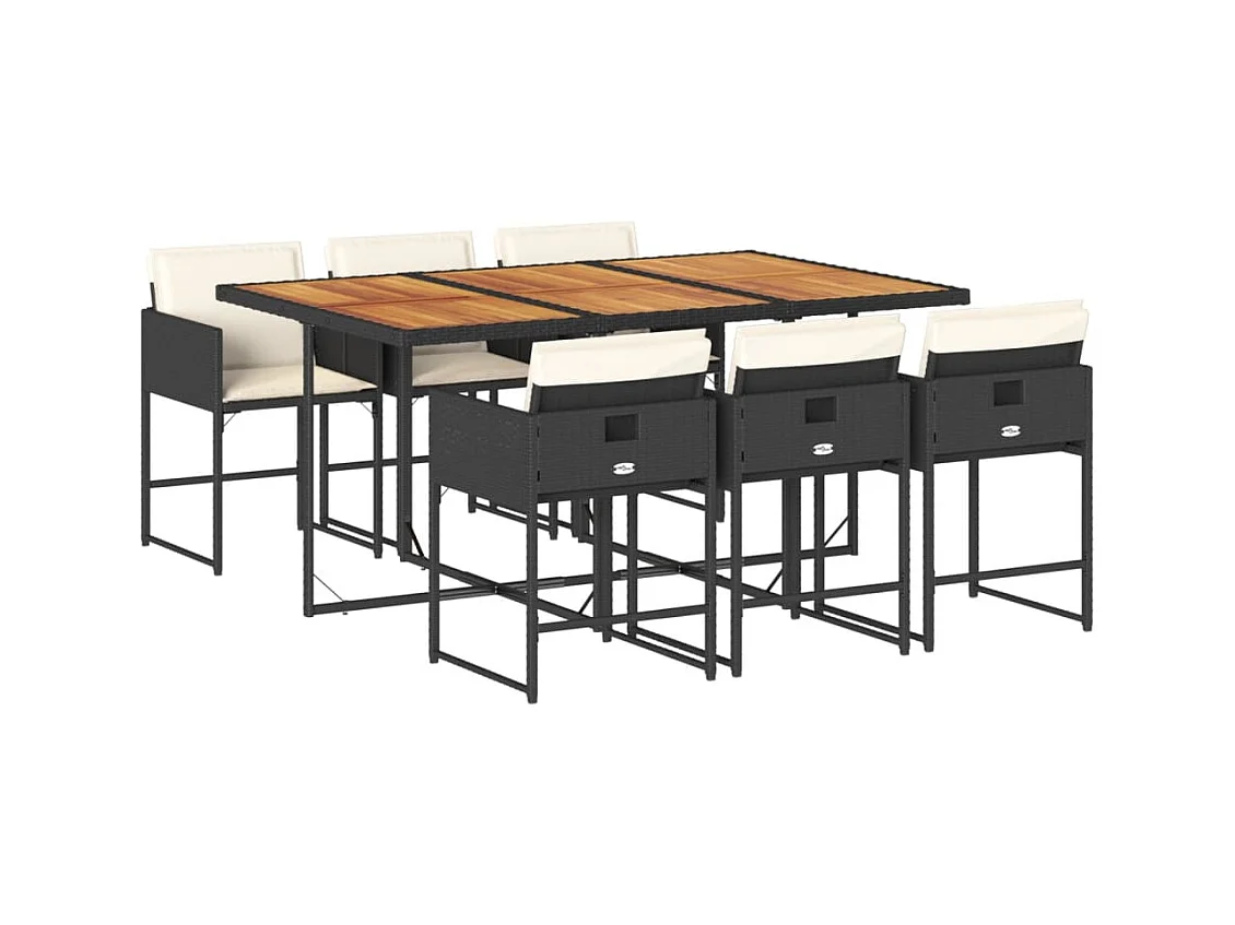 7-tlg. Garten-Essgruppe mit Kissen Schwarz Poly Rattan