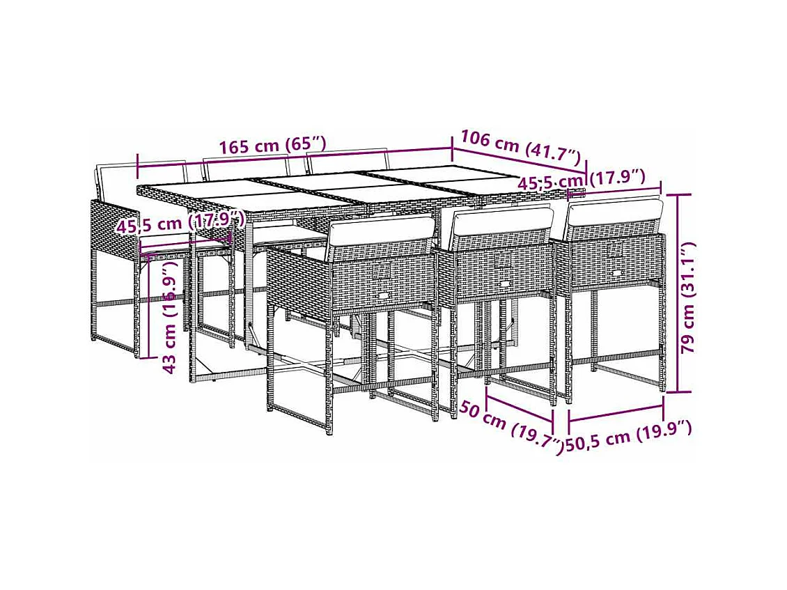 7-tlg. Garten-Essgruppe mit Kissen Schwarz Poly Rattan