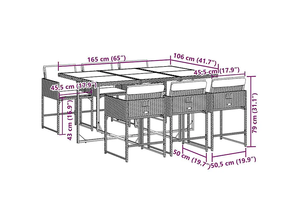 7-delige Tuinset met kussens poly rattan zwart