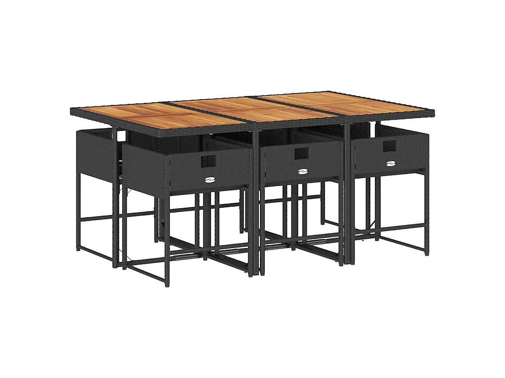 Ensemble à manger de jardin coussins 7pcs Noir Résine tressée