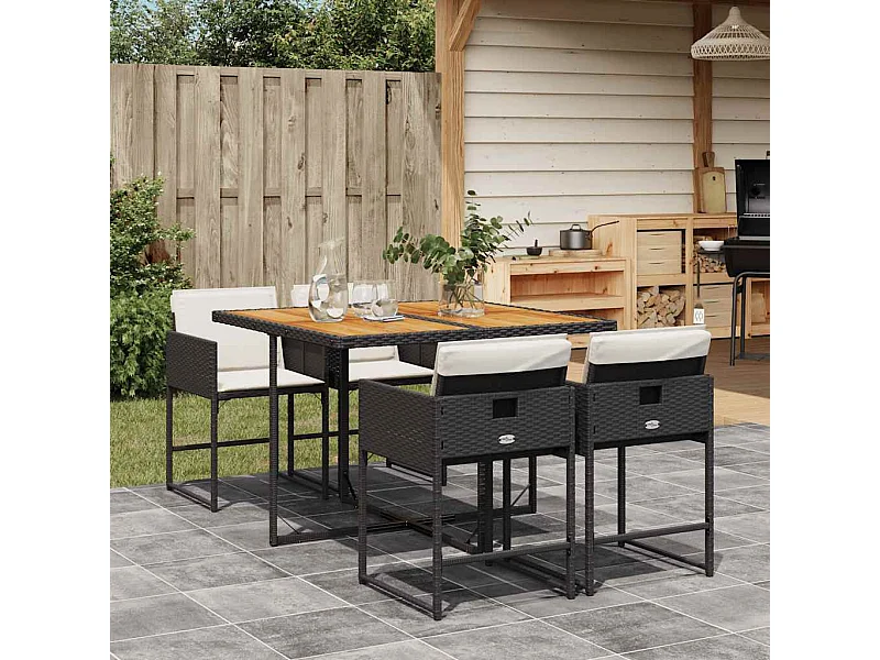 Ensemble à manger de jardin coussins 5pcs Noir Résine tressée