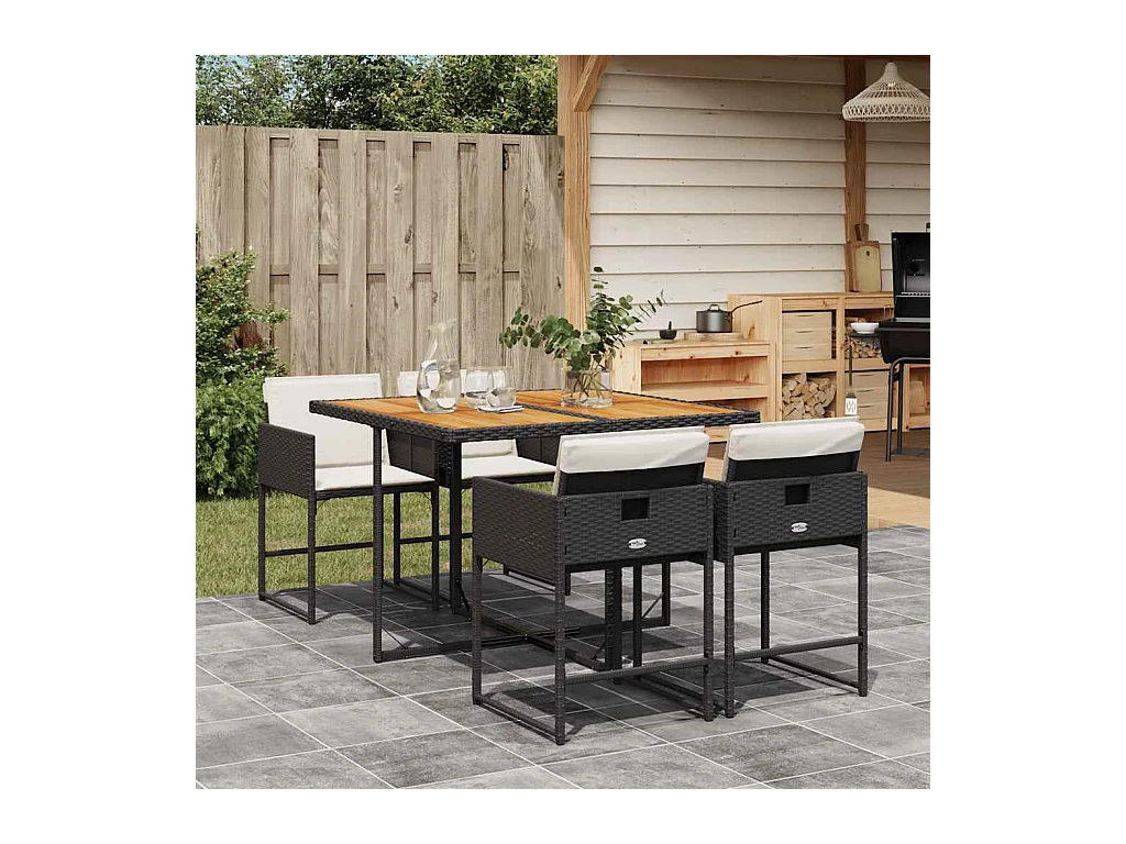 Ensemble à manger de jardin coussins 5pcs Noir Résine tressée