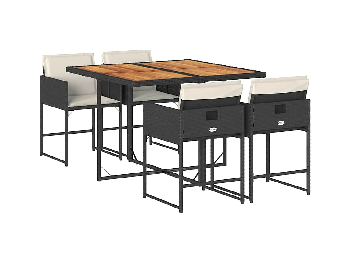 Ensemble à manger de jardin coussins 5pcs Noir Résine tressée