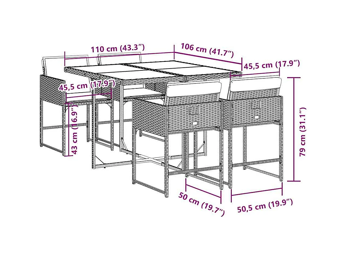 Ensemble à manger de jardin coussins 5pcs Noir Résine tressée