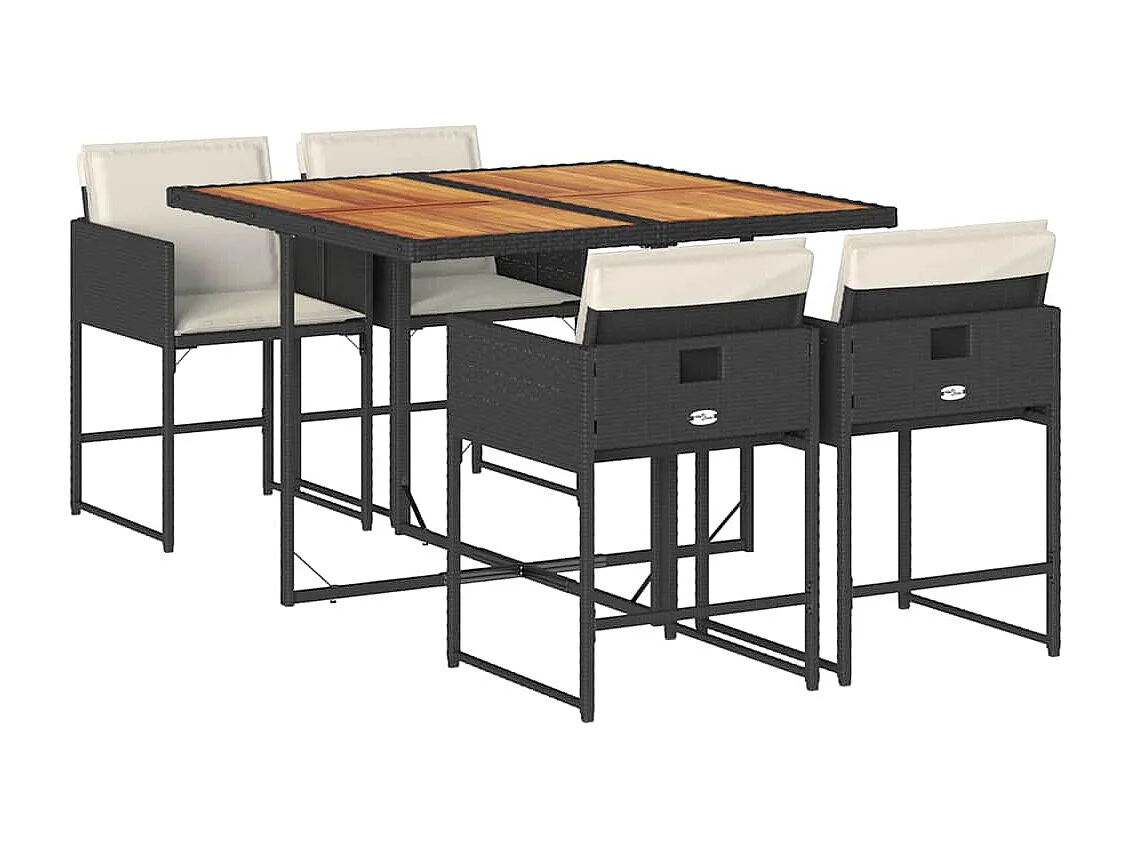 Ensemble à manger de jardin coussins 5pcs Noir Résine tressée