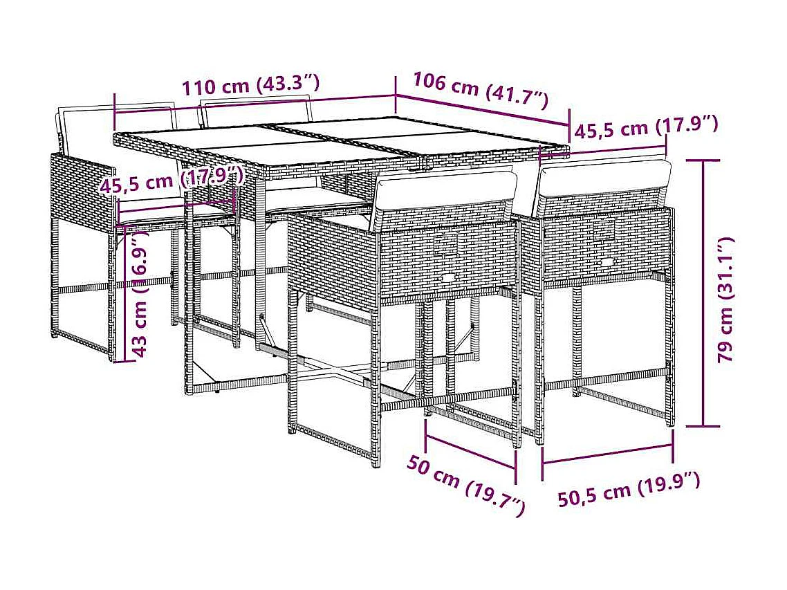 Ensemble à manger de jardin coussins 5pcs Noir Résine tressée