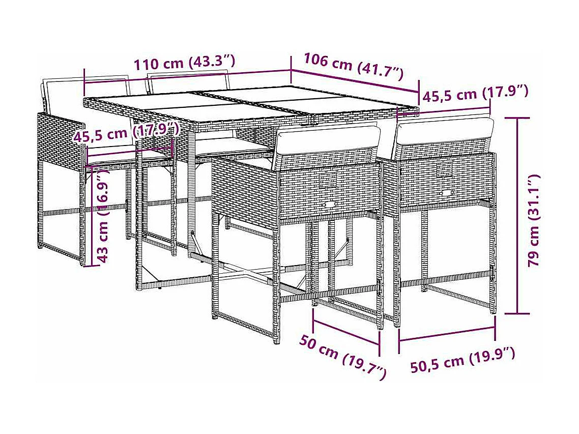 Ensemble à manger de jardin coussins 5pcs Noir Résine tressée