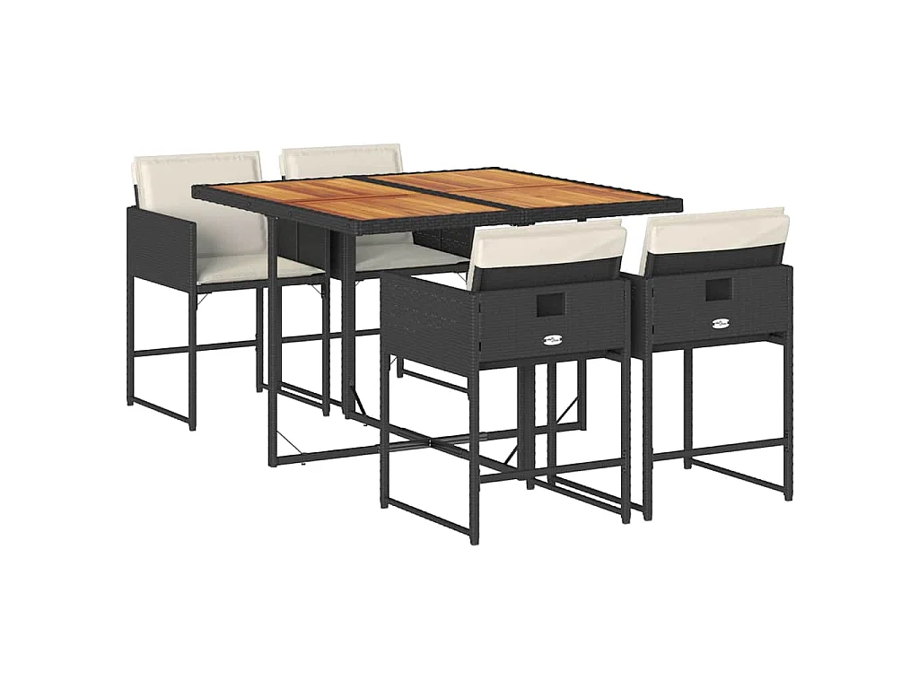5-delige Tuinset met kussens poly rattan zwart