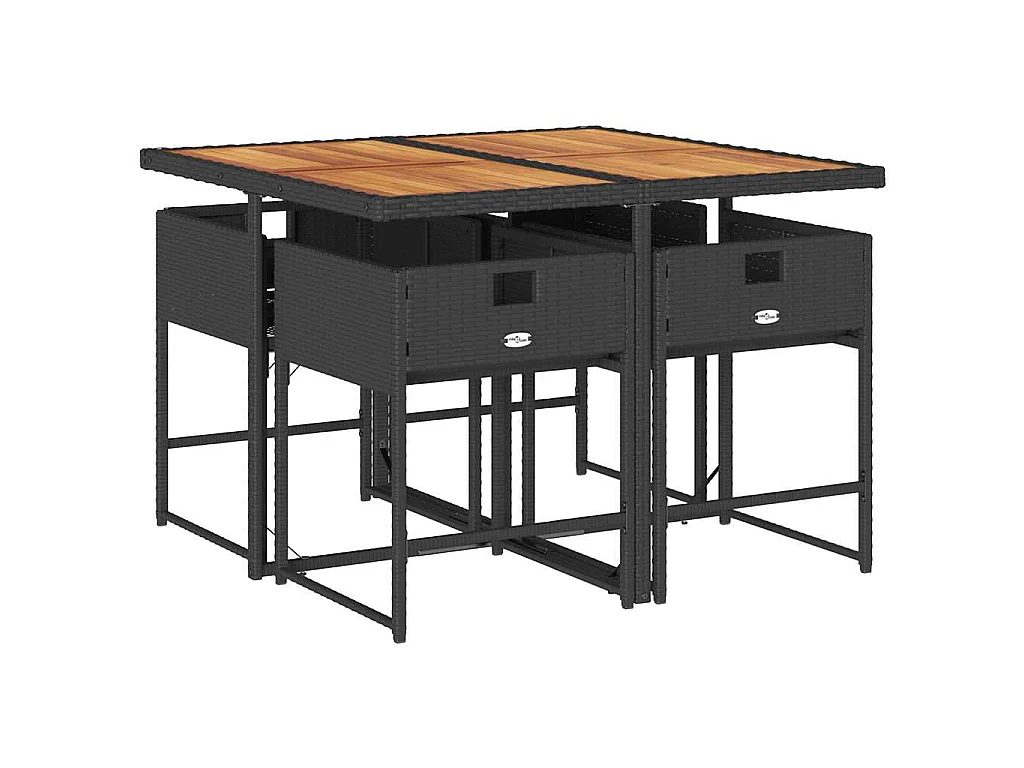 Ensemble à manger de jardin coussins 5pcs Noir Résine tressée