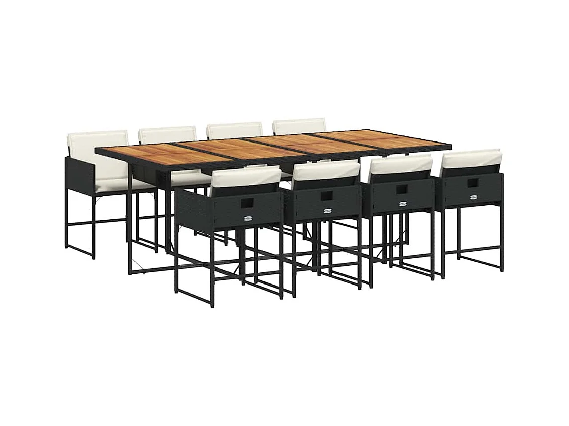 9-tlg. Garten-Essgruppe mit Kissen Schwarz Poly Rattan