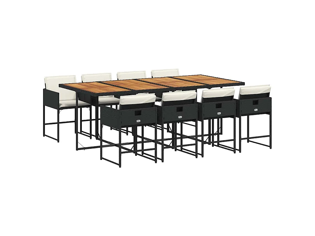 Ensemble à manger de jardin 9pcs coussins noir résine tressée