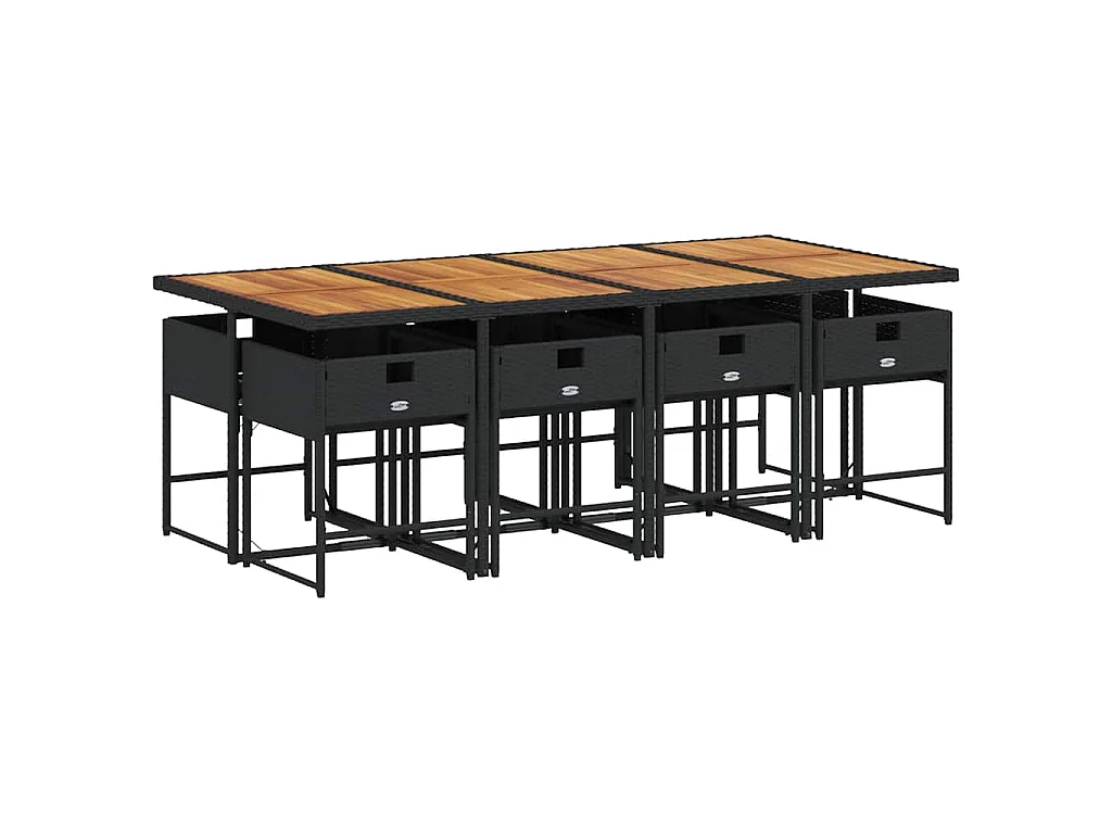 Ensemble à manger de jardin 9pcs coussins noir résine tressée