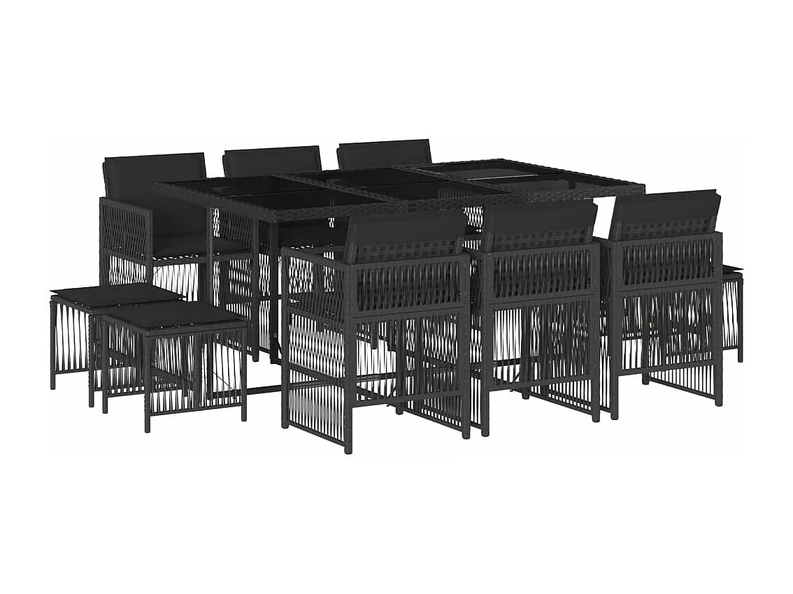 Set da Pranzo da Giardino 11 pz con Cuscini in Polyrattan Nero
