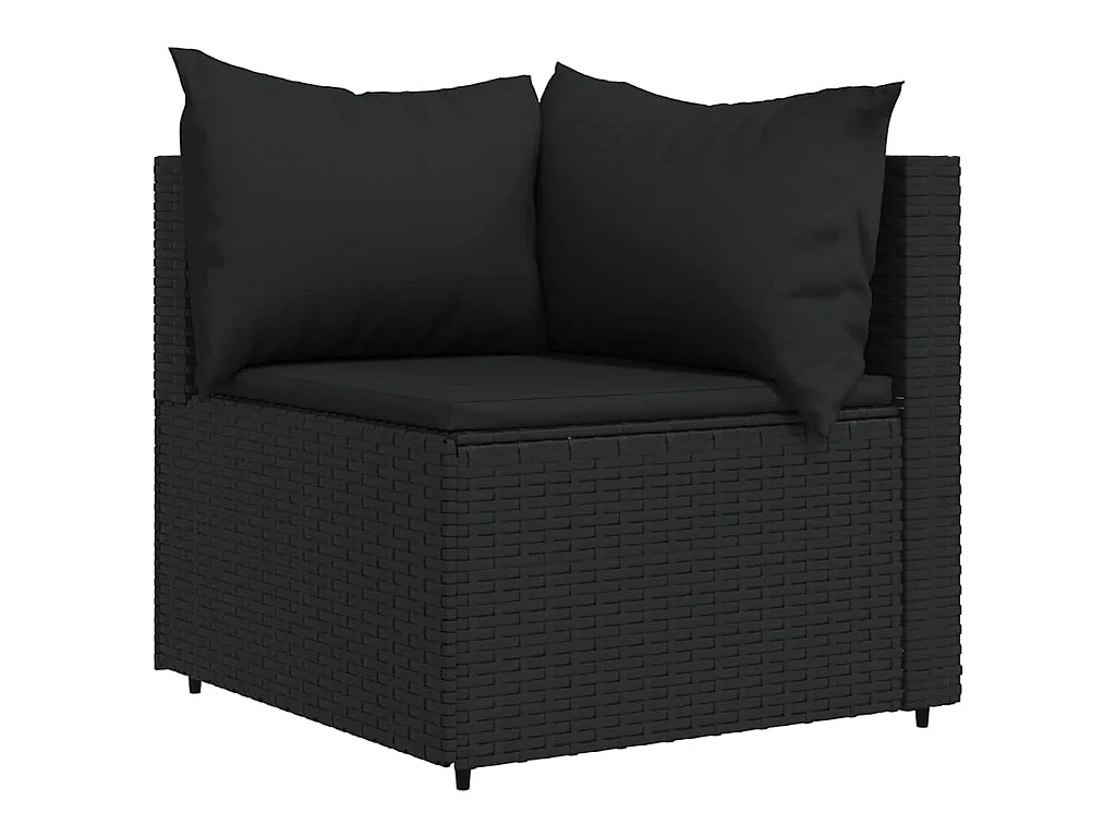 3-tlg. Garten-Lounge-Set mit Kissen Schwarz Poly Rattan