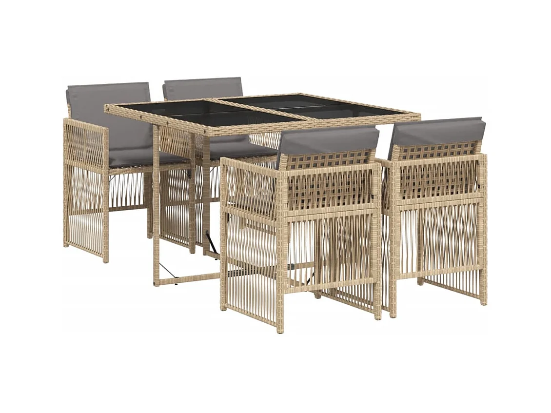 Ensemble à manger de jardin coussins 5 pcs mélange beige rotin