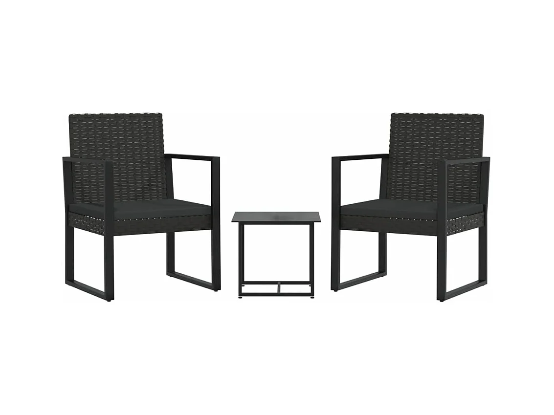 Salon de jardin 3 pcs avec coussins Noir Résine tressée